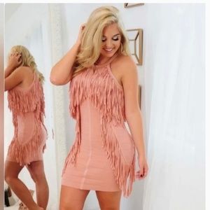 Endless Rose Boutique Pink / Blush Fringe Dress Open Back Bodycon Size Medium